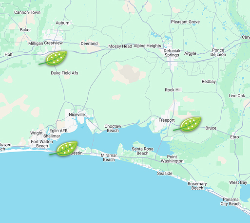 Map showing the service area covered by The Green Air Group, highlighting the regions and cities where HVAC and plumbing services are available